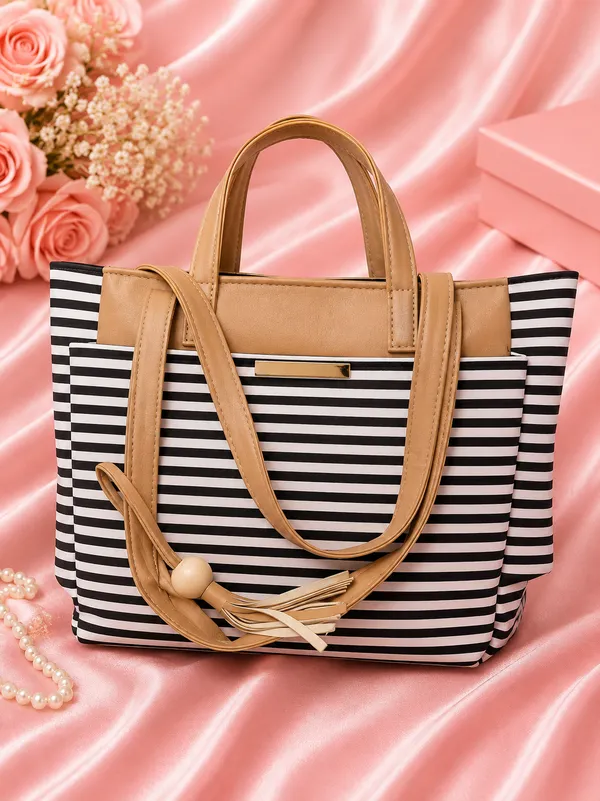 Black_White_Striped_Canvas_Tote_Bag_With_Tan_Handles_For_Women