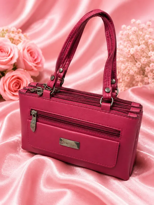 Pink_Pu_Leather_Structured_Handbag_For_Women