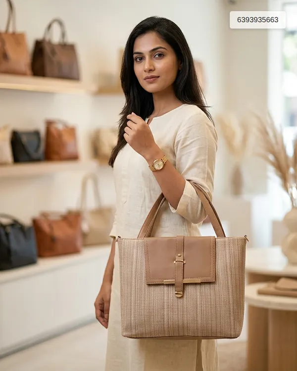 Beige_Pu_Leather_Structured_Buckle_Flap_Tote_Bag_For_Women