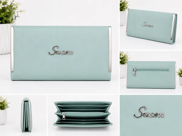 Mint_Green_Pu_Leather_Multi_Compartment_Zip_Wallet_For_Women