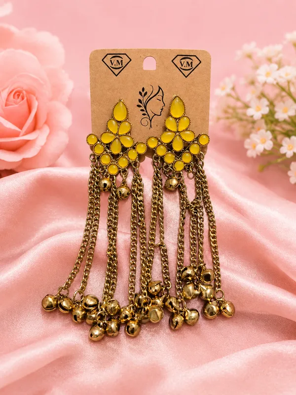 Gold_Alloy_Yellow_Stone_Tassel_Chandelier_Earrings_For_Women