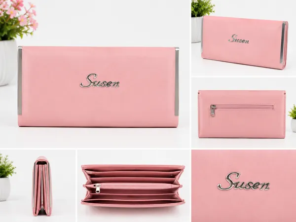 Pink_Pu_Leather_Multi_Compartment_Zip_Wallet_For_Women