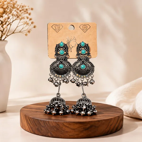 Silver_Oxidized_Alloy_Turquoise_Jhumka_Earrings_For_Women_Pack_Of_2