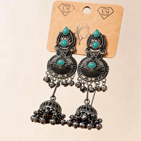 Silver_Oxidized_Alloy_Turquoise_Jhumka_Earrings_For_Women_Pack_Of_2