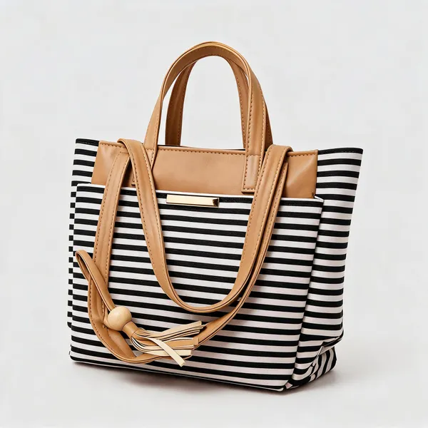 Black_White_Striped_Canvas_Tote_Bag_With_Tan_Handles_For_Women