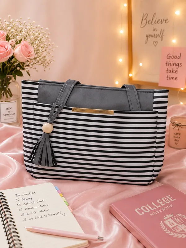 Black_White_Striped_Pu_Leather_Open_Top_Tote_Bag_For_Women