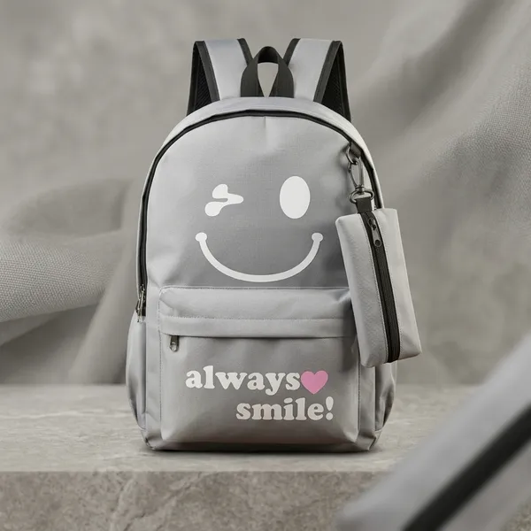 Grey_Polyester_Smiley_Print_Backpack_For_Women