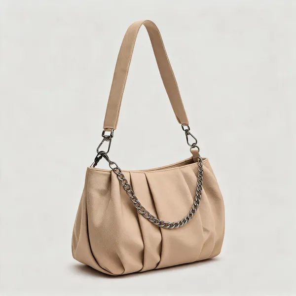 Beige_Canvas_Pleated_Shoulder_Handbag_For_Women