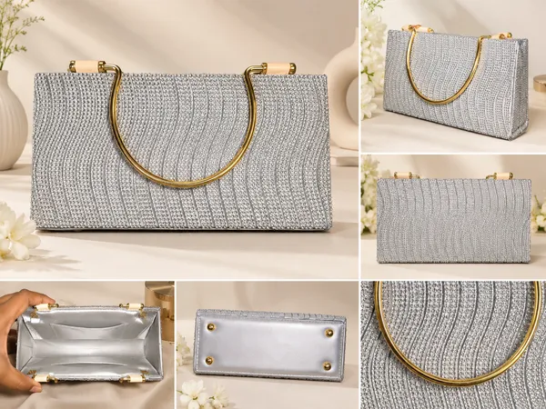 Silver_Pu_Leather_Embellished_Clutch_Bag_For_Women