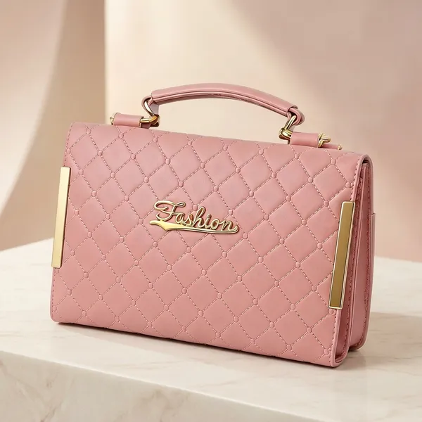 Pink_Pu_Leather_Quilted_Structured_Handbag_For_Women