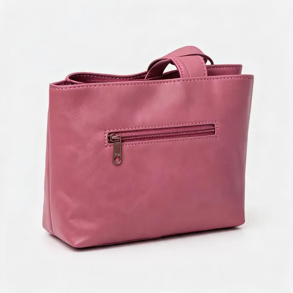 Pink_Pu_Leather_Multi_Compartment_Tote_Handbag_For_Women