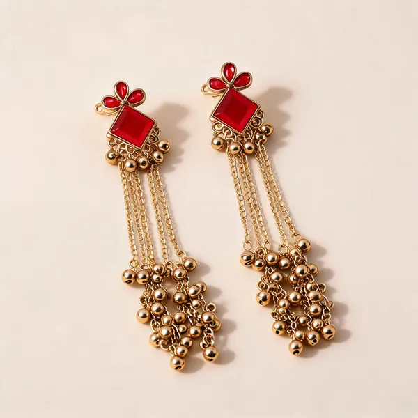 Red_Gold_Tone_Alloy_Stone_Dangle_Chain_Earrings_For_Women