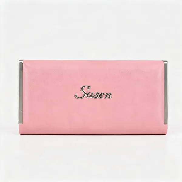Pink_Pu_Leather_Multi_Compartment_Zip_Wallet_For_Women