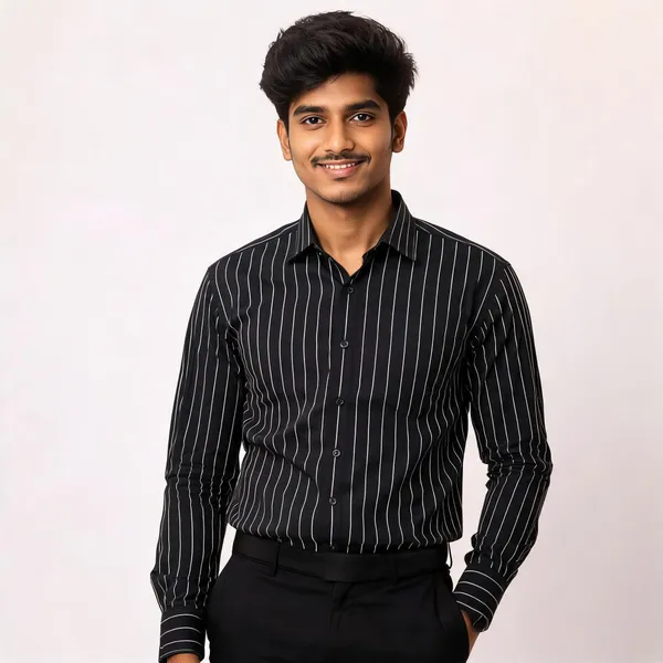 Black_Cotton_Regular_Fit_Striped_Shirt_For_Men