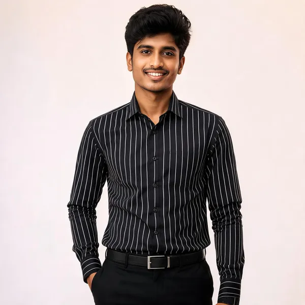 Black_Cotton_Regular_Fit_Striped_Shirt_For_Men