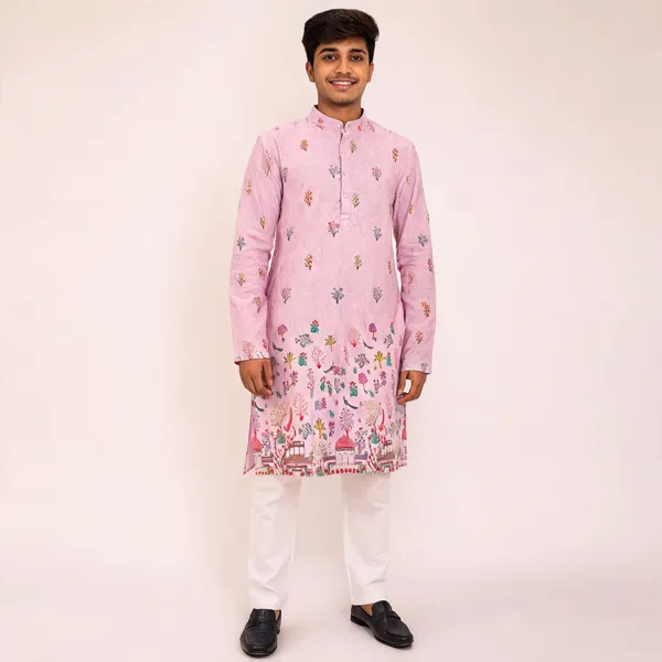 Pink_Cotton_Sequence_Straight_Printed_Kurta_Pajama_Set