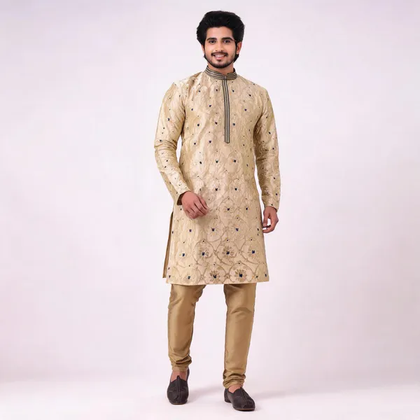 Cream_Silk_Straight_Embroidered_Kurta_Pajama_Set_For