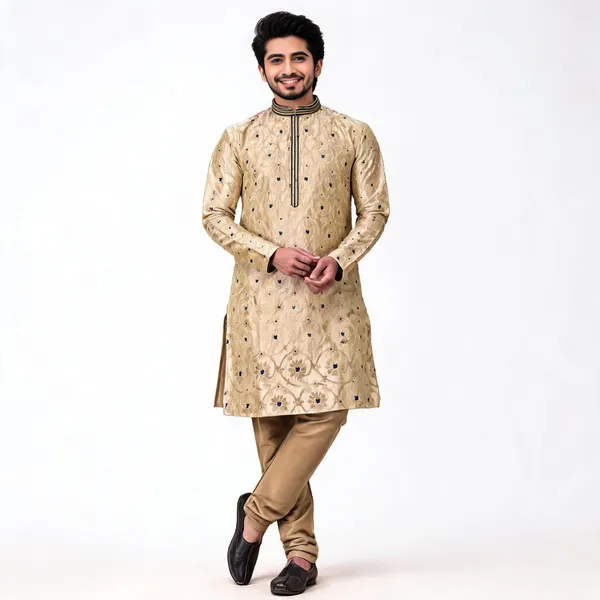 Cream_Silk_Straight_Embroidered_Kurta_Pajama_Set_For