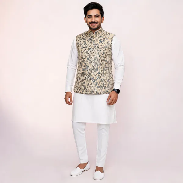 Multicolor_Green_Silk_Geometric_Patterned_Nehru_Waistcoat_For