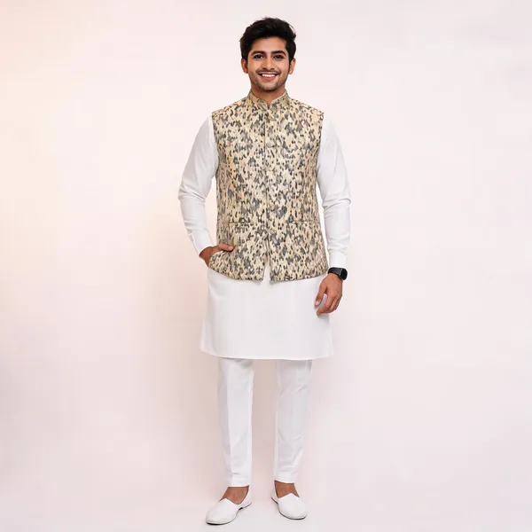 Multicolor_Green_Silk_Geometric_Patterned_Nehru_Waistcoat_For