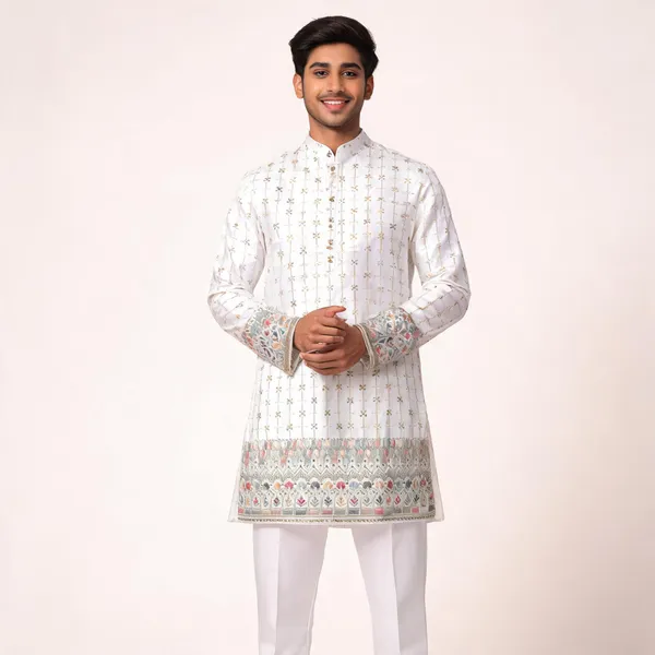 White_Malai_Satin_Straight_Printed_Kurta_For_Men