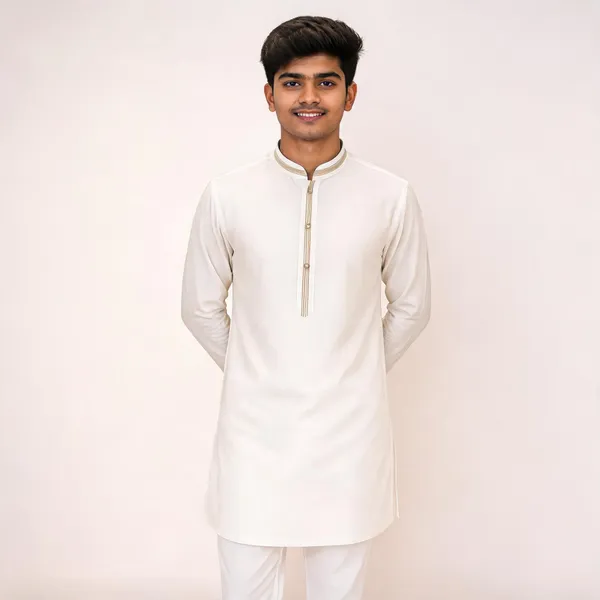 White_Silk_Straight_Solid_Kurta_Pajama_Set_For