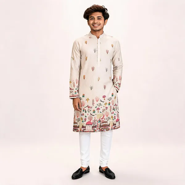 Cream_Cotton_Sequence_Straight_Printed_Kurta_Pajama_Set