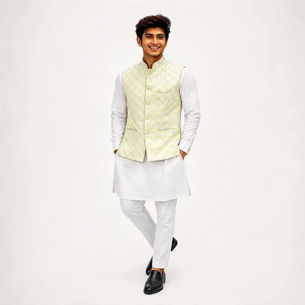 Ivory_Silk_Diamond_Patterned_Nehru_Jacket_For_Men