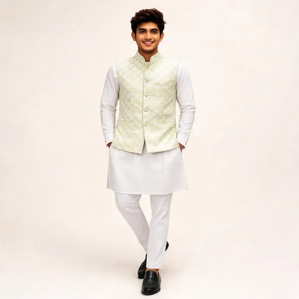 Ivory_Silk_Diamond_Patterned_Nehru_Jacket_For_Men