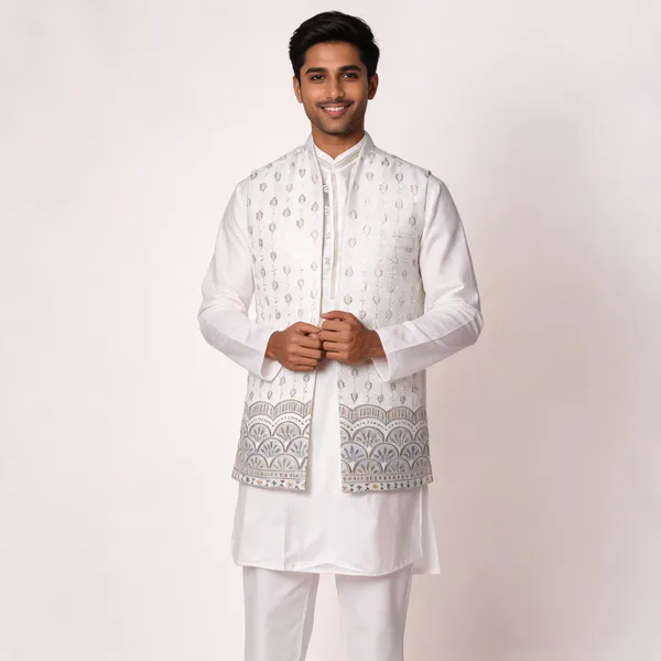 White_Malai_Satin_Straight_Embroidered_Kurta_Pajama_Waistcoat