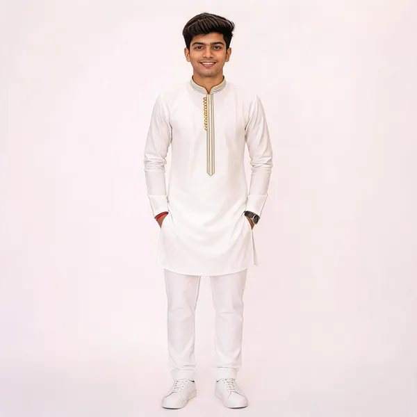 White_Silk_Straight_Fit_Kurta_Pajama_Set_For