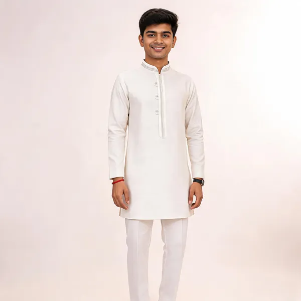 White_Silk_Straight_Fit_Kurta_Pajama_Set_For