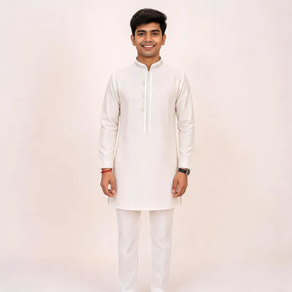 White_Silk_Straight_Fit_Kurta_Pajama_Set_For