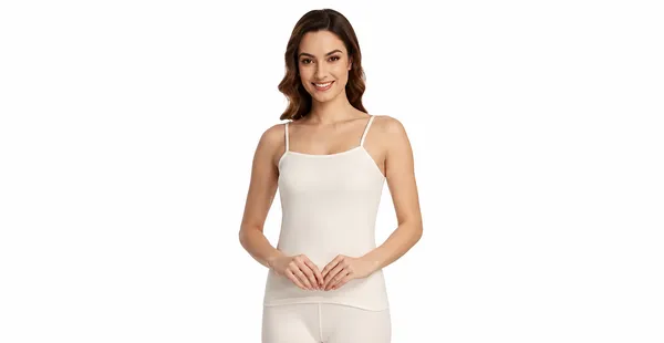 White_Polycotton_Slim_Fit_Thermal_Sleeveless_Camisole_Top_For_Women