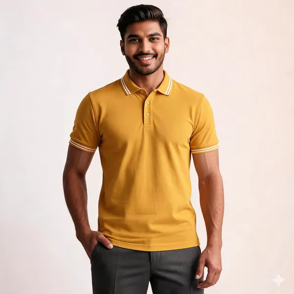Mustard_Cotton_Pique_Striped_Trim_Polo_T-Shirt_For_Men