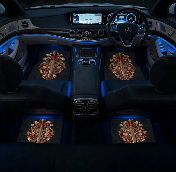 Polyester_Anti-Slip_Rubber_Black_Sword_Print_Car_Floor_Mat_Pack_Of_4