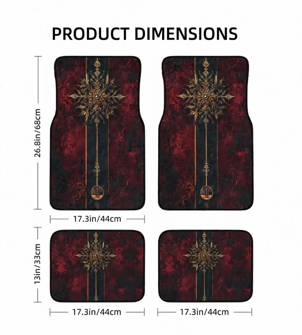 Polyester_Anti-Slip_Rubber_Red_Gold_Pattern_Car_Floor_Mat_Pack_Of_4