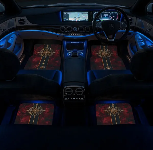Polyester_Anti-Slip_Rubber_Red_Gold_Pattern_Car_Floor_Mat_Pack_Of_4
