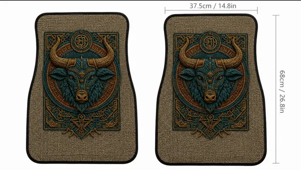 Polyester_Anti-Slip_Rubber_Brown_Bull_Print_Car_Floor_Mat_Pack_Of_2