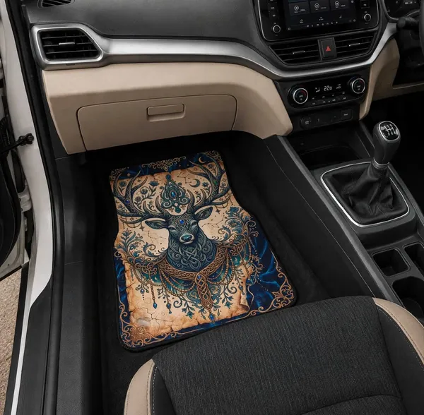 Polyester_Anti-Slip_Rubber_Multicolor_Deer_Print_Car_Floor_Mat_Pack_Of_2