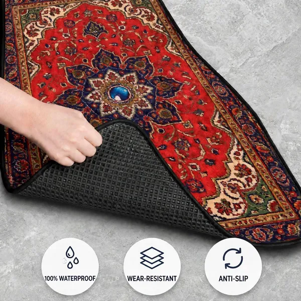 Polyester_Anti-Slip_Rubber_Persian_Print_Red_Car_Floor_Mat_Set_Of_4