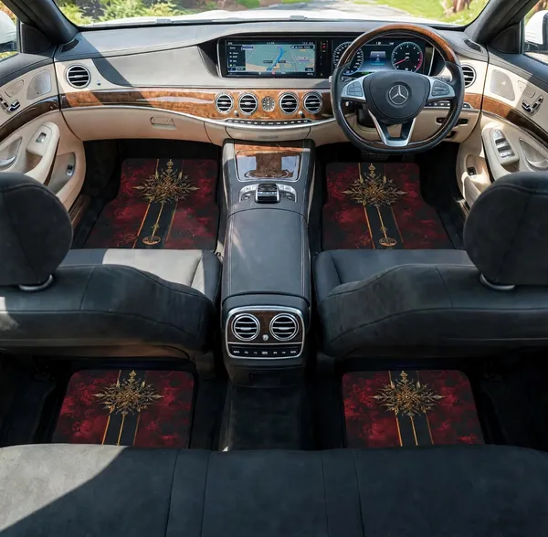 Polyester_Anti-Slip_Rubber_Red_Gold_Pattern_Car_Floor_Mat_Pack_Of_4