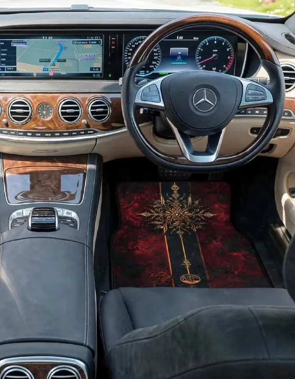 Polyester_Anti-Slip_Rubber_Red_Gold_Pattern_Car_Floor_Mat_Pack_Of_4
