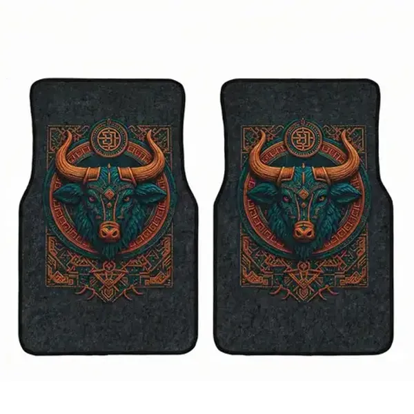 Polyester_Anti-Slip_Rubber_Black_Bull_Print_Car_Floor_Mat_Pack_Of_2