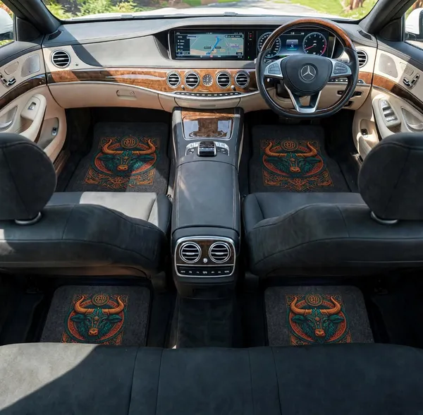 Polyester_Anti-Slip_Rubber_Bull_Graphic_Black_Car_Floor_Mat_Set_Of_4