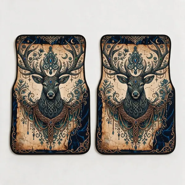 Polyester_Anti-Slip_Rubber_Multicolor_Deer_Print_Car_Floor_Mat_Pack_Of_2