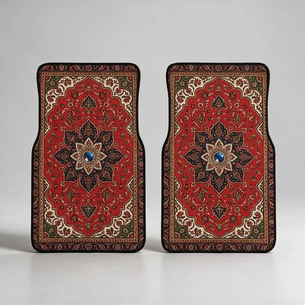 Polyester_Anti-Slip_Rubber_Red_Patterned_Car_Floor_Mat_Pack_Of_2