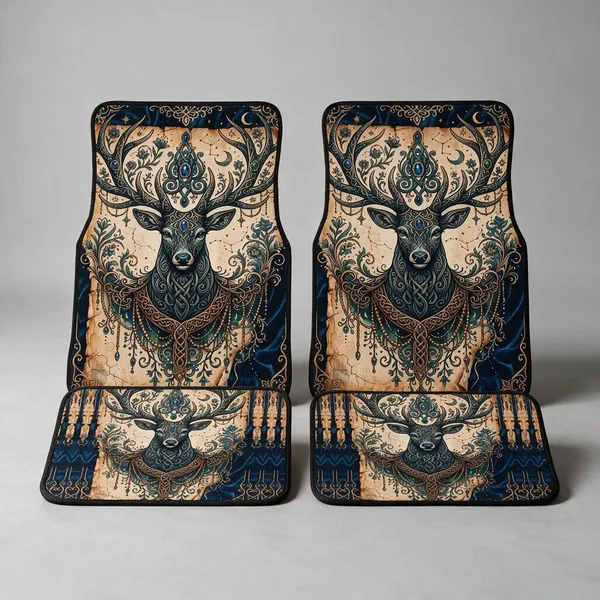 Polyester_Anti-Slip_Rubber_Multicolor_Deer_Print_Car_Floor_Mat_Pack_Of_4