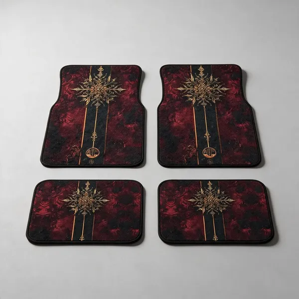 Polyester_Anti-Slip_Rubber_Red_Gold_Pattern_Car_Floor_Mat_Pack_Of_4