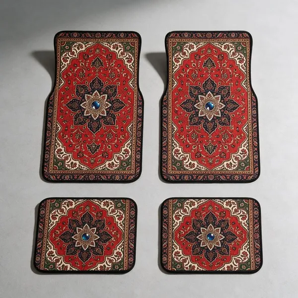 Polyester_Anti-Slip_Rubber_Persian_Print_Red_Car_Floor_Mat_Set_Of_4